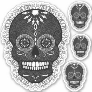 Sticker Jour noir et blanc des crânes de sucre morts