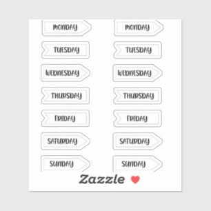 Sticker Jours de la semaine Bullet Journal Planner Blanc