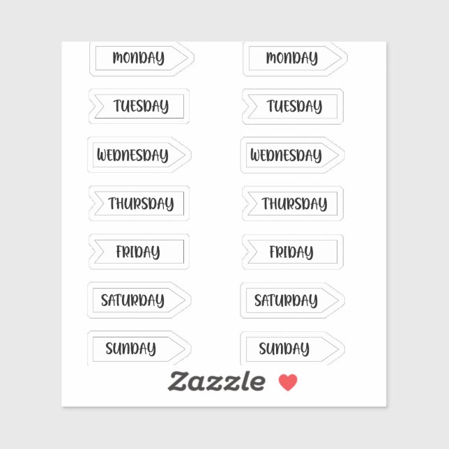 Sticker Jours de la semaine Bullet Journal Planner Blanc (Feuille)