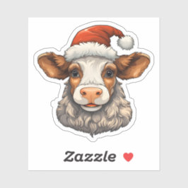 Sticker Joyeuse vache de Noël mignonne portant un chapeau 