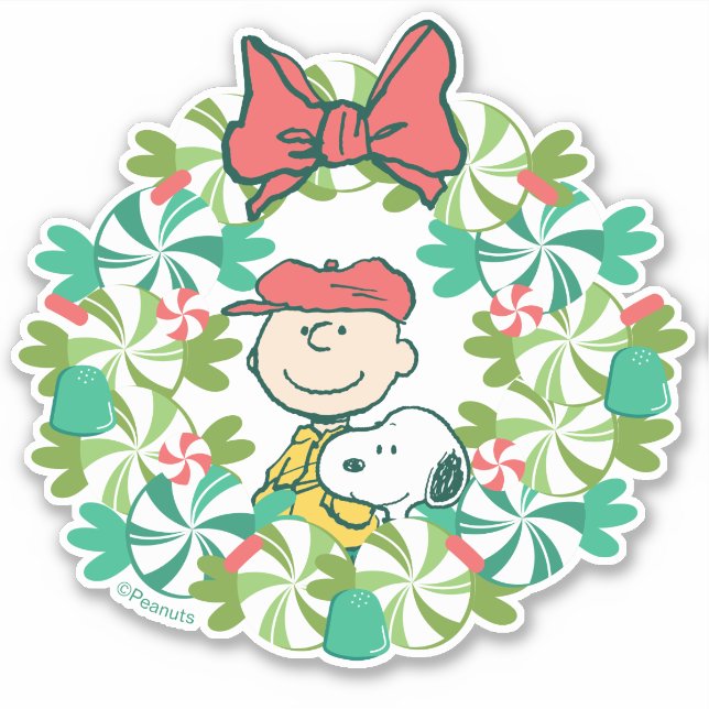 Sticker Joyeuses fêtes | Wreath de bonbon de menthe poivré (Devant)
