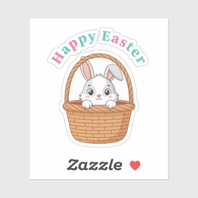 Sticker Joyeuses Pâques Lapin Cache-Cache Dans Panier Tiss (Feuille)