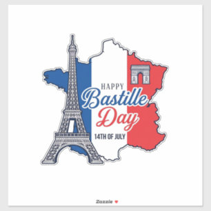 Sticker Joyeux 14 juillet France Carte Tour Eiffel Vector_