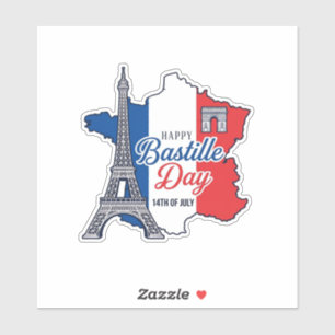 Sticker Joyeux 14 juillet France Carte Tour Eiffel Vector_