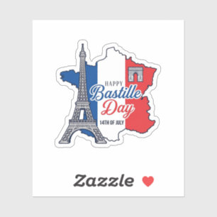 Sticker Joyeux 14 juillet France Carte Tour Eiffel Vector_