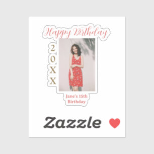 Sticker Joyeux 15e anniversaire photo nom année sim rouge