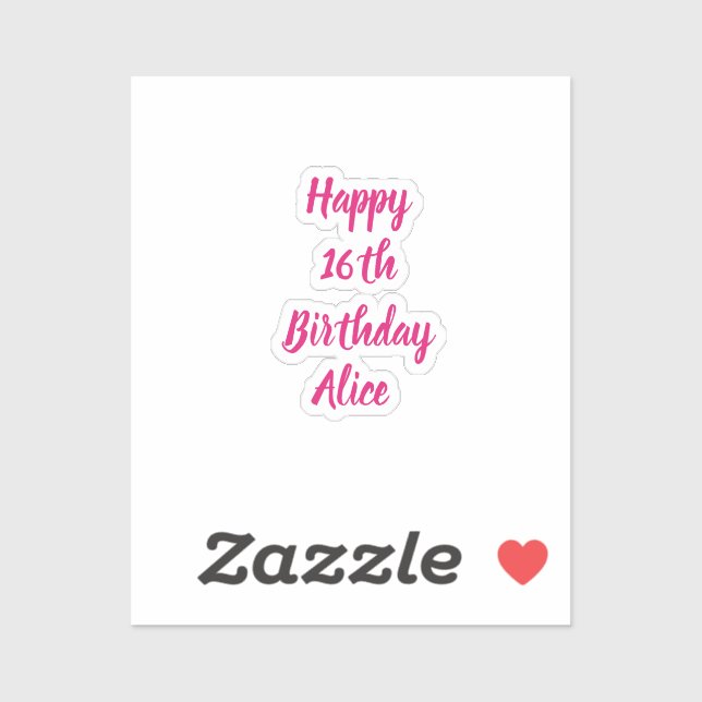 Sticker Joyeux 16e anniversaire rose Nom personnalisé Fill (Feuille)