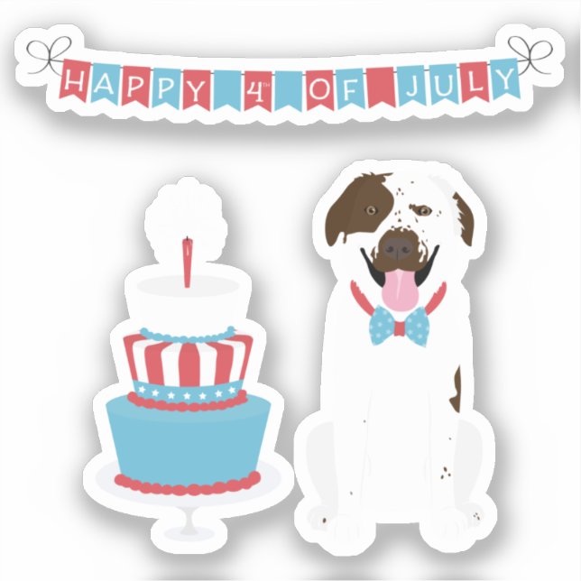 Sticker Joyeux 4 Juillet Chien Rouge Blanc Bleu (Recto)