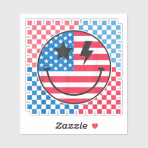 Sticker Joyeux 4 juillet Super Sourire Face Rouge Blanc Bl