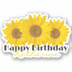 Sticker Joyeux anniversaire avec des tournesols et nom