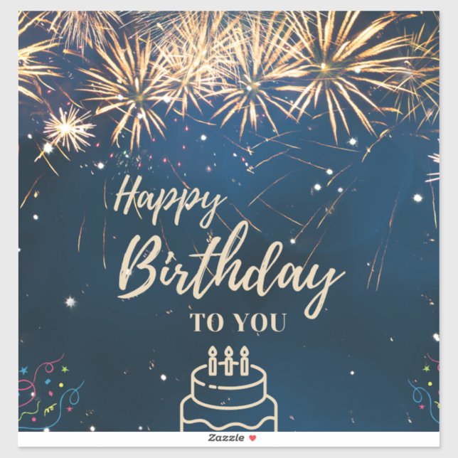 Sticker Joyeux anniversaire avec étincelles et étoile bleu (Feuille)