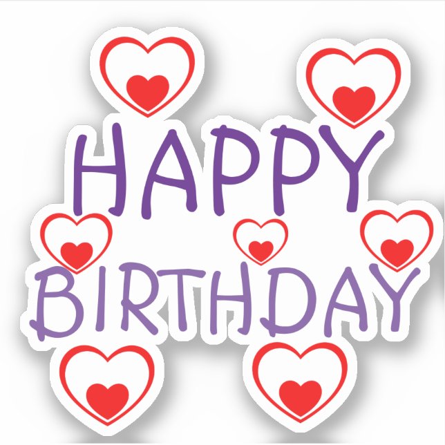 Sticker Joyeux Anniversaire Coeurs rouges (Devant)