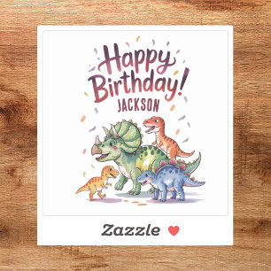 Sticker Joyeux Anniversaire Dinosaure Personnalisé Mignon