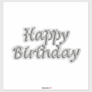 Sticker Joyeux anniversaire en argent style ballon texte m