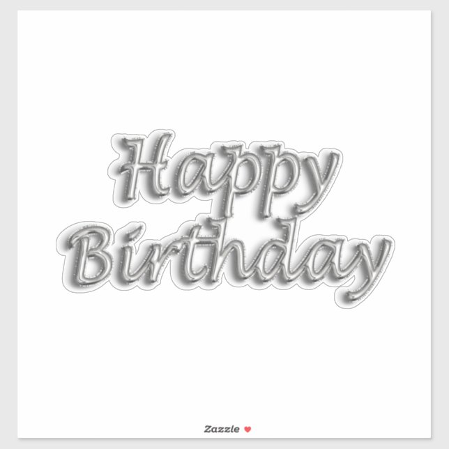 Sticker Joyeux anniversaire en argent style ballon texte m (Feuille)