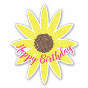 Sticker Joyeux Anniversaire Floral Sunflower Courbé Texte 