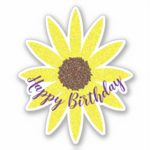 Sticker Joyeux Anniversaire Floral Tournesol Bleu foncé J