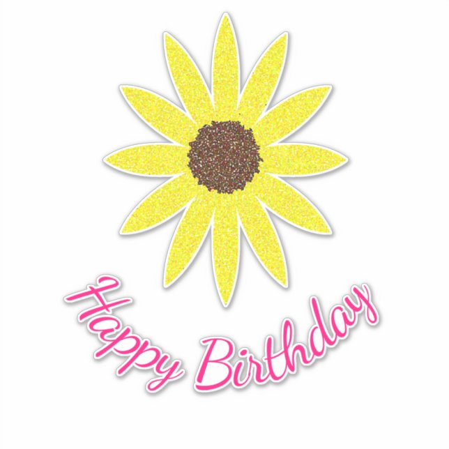 Sticker Joyeux Anniversaire Floral Tournesol Fleur Jaune R (Devant)