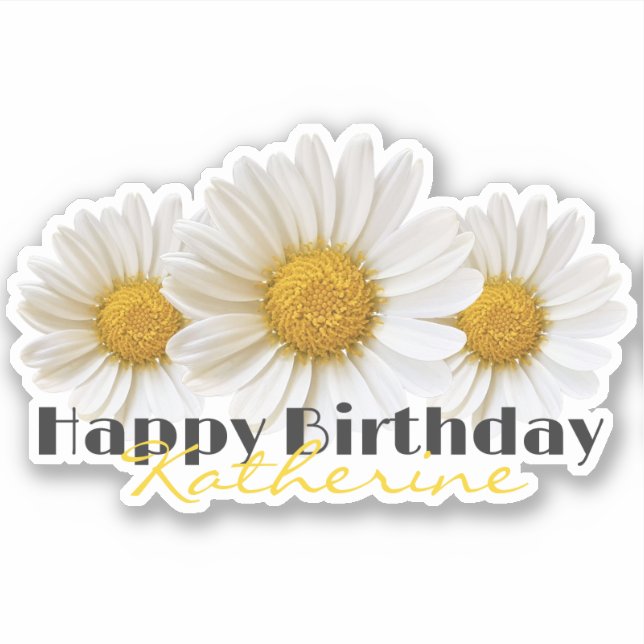 Sticker Joyeux Anniversaire Jaune Nom Blancs Maisies (Devant)