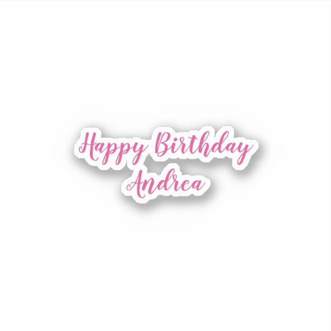 Sticker Joyeux Anniversaire Nom Cute Rose Blanc Fille Chic (Devant)