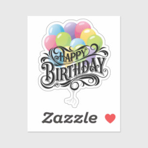 Sticker Joyeux Balloons Rétro Card Anniversaire