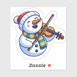 Sticker Joyeux bonhomme de neige avec violon à Noël