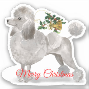 Sticker Joyeux caniche gris de Noël Custom-Cut Vinyl
