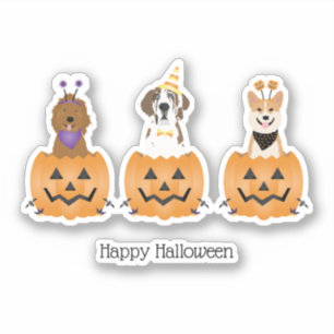 Sticker Joyeux Chiens D'Halloween En Citrouille