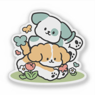 Sticker Joyeux Chiots Arrivés En Mai - Kawaii Dog Art