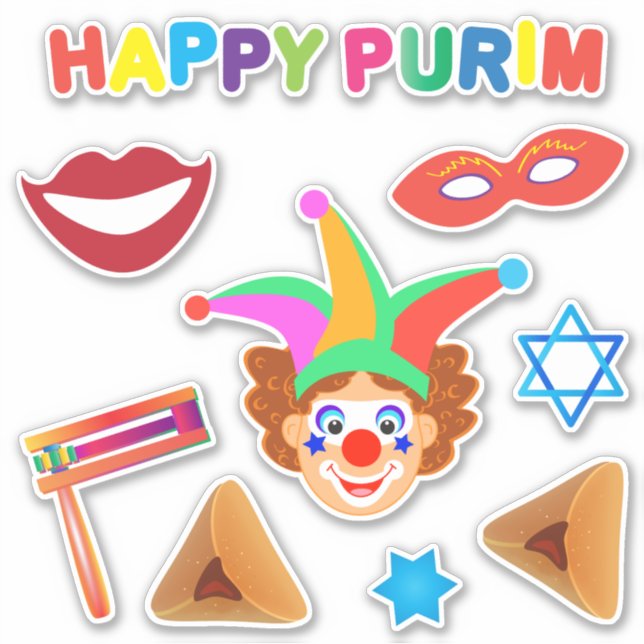 Sticker Joyeux Clowns Purim Festival Symboles de Fêtes (Devant)