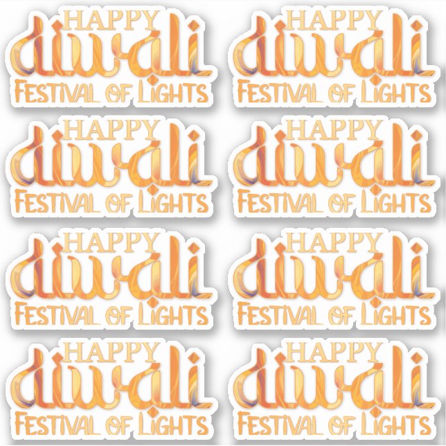 Sticker Joyeux Diwali Festival des lumières Orange Deepava (Devant)