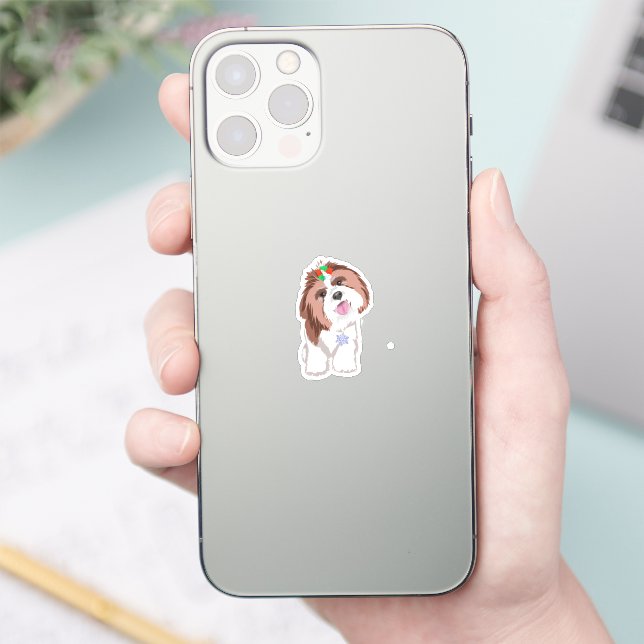 Sticker Joyeux et adorable Shih Tzu avec Snowflake Dog (Téléphone)