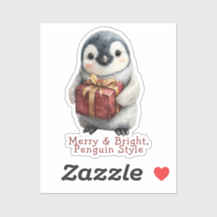 Sticker Joyeux et brillant pingouin Noël