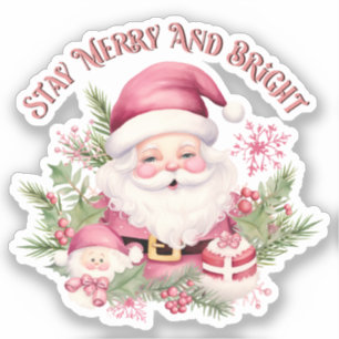 Sticker Joyeux et lumineux - Père Noël rose