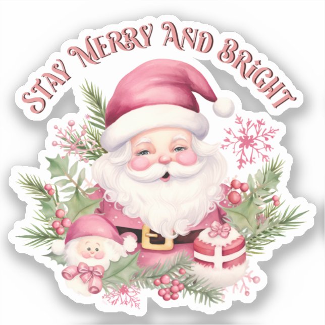 Sticker Joyeux et lumineux - Père Noël rose (Recto)