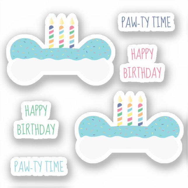 Sticker Joyeux gâteau d'anniversaire de chien os de chien (Recto)