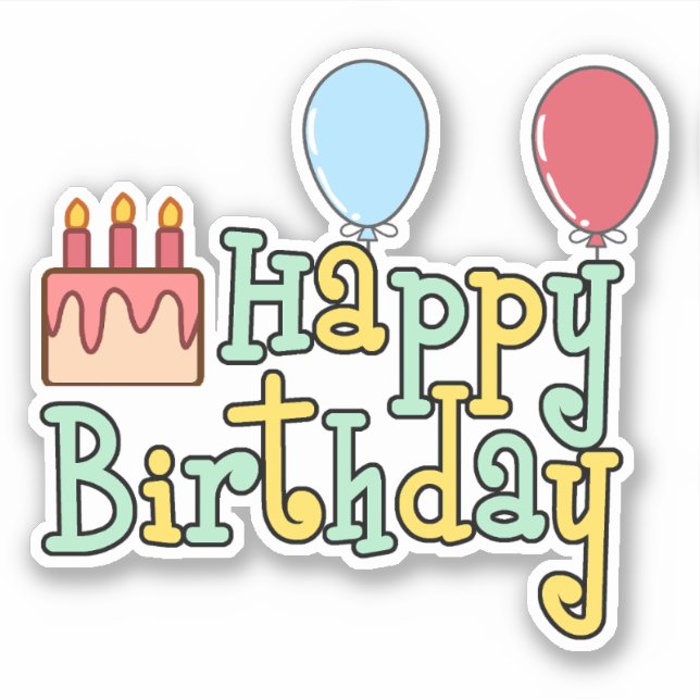Sticker Joyeux gâteau d'anniversaire et ballons (Devant)