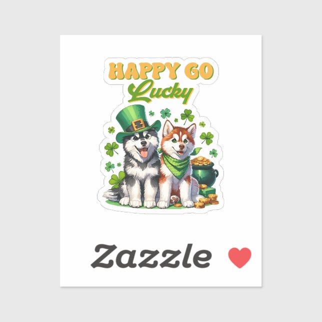 Sticker Joyeux Go Lucky Cute Husky St. Patricks Day (Feuille)