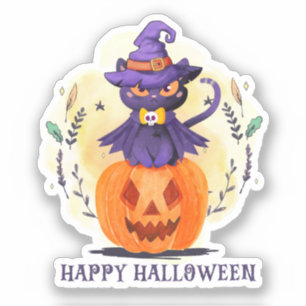 Sticker Joyeux Halloween - Chat noir sorcier