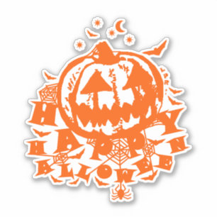 Sticker Joyeux Halloween Jack-o'-lantern Citrouille Orange