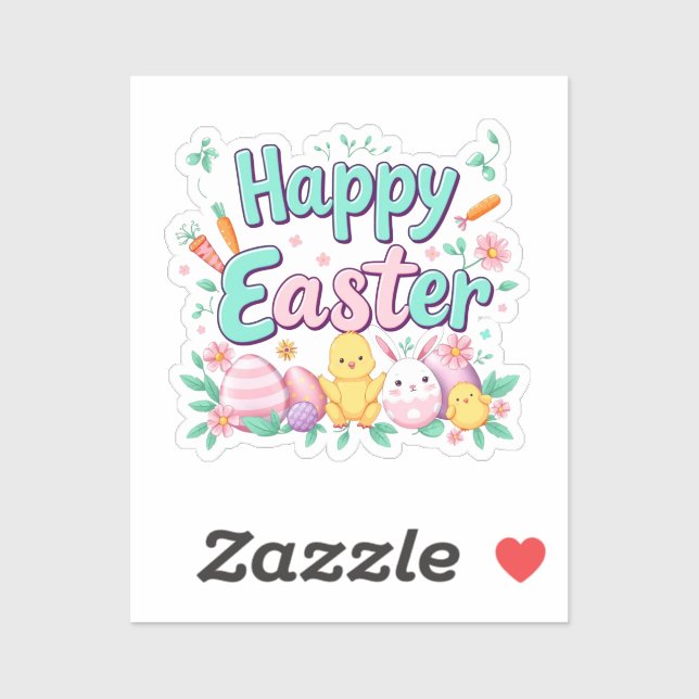 Sticker Joyeux lapin de Pâques Printemps Oeuf de Pâques Pâ (Feuille)
