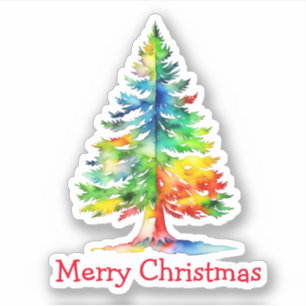 Sticker Joyeux Noël Aquarelle Arbre de Noël
