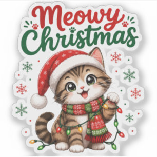 Sticker Joyeux Noël Chat Mignon Vacances