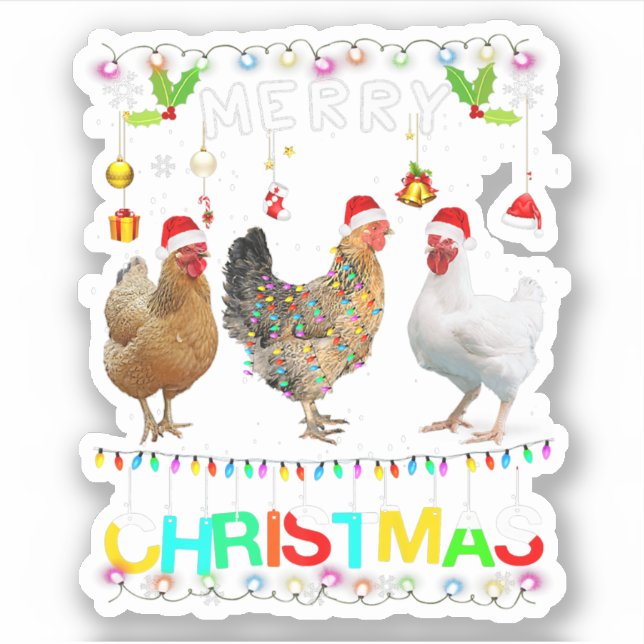 Sticker Joyeux Noël Chicken Chemise Santa Hat Lumières Xma (Devant)