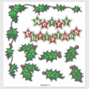 Sticker Joyeux Noël Etoiles Holly Berries Frontière