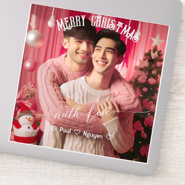 Sticker Joyeux Noël Gay Retro Rose | Photo personnalisée (Détail)