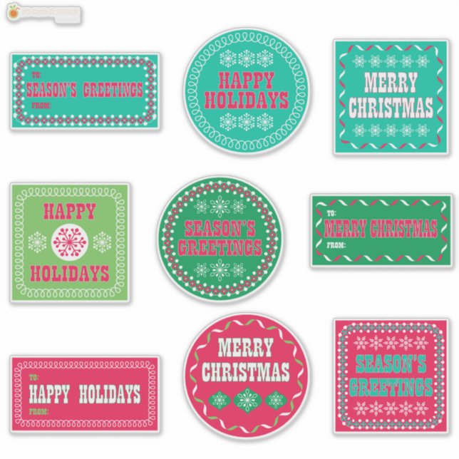 Sticker Joyeux Noël Joyeux Bonnes Fêtes de vacances (Devant)