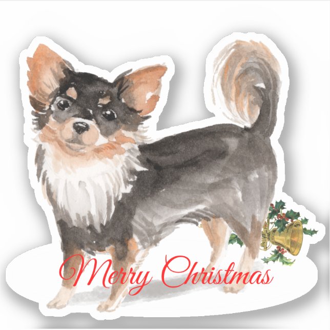 Sticker Joyeux Noël Long H. Chihuahua Custom-Cut Vinyl (Devant)