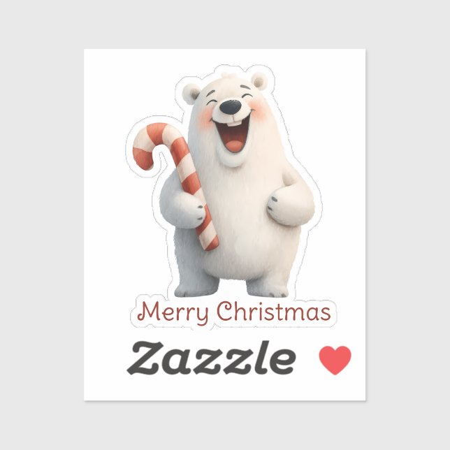 Sticker Joyeux Noël mignon Ours Polaire Design (Feuille)
