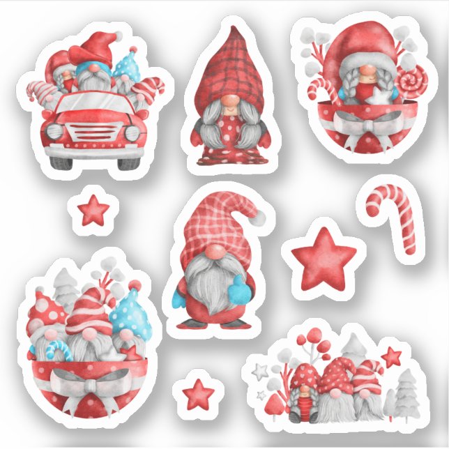 Sticker Joyeux Noël mignonne Gnome pour les enfants Bleu R (Devant)